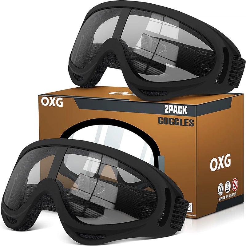OXG Store نظارات دراجة نارية 2 زوج تناسب الخوذة، نظارات تزلج ATV مضادة للأشعة فوق البنفسجية ومقاومة للغبار والرياح لنظارات دراجة ترابية للشباب والرجال والنساء - Image 1